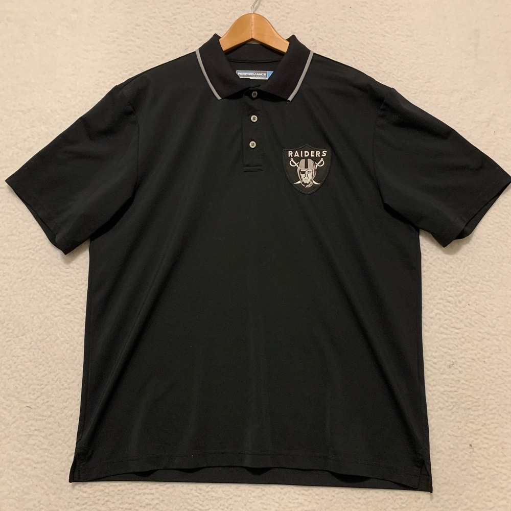 Roundtree & Yorke Performance Las Vegas Raiders Polo Shirt Mens Large Black NFL